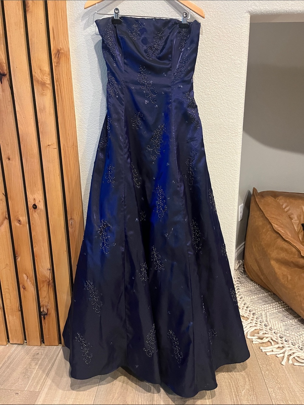Strapless Deep Eggplant purple Beaded A-Line Evening Dress
